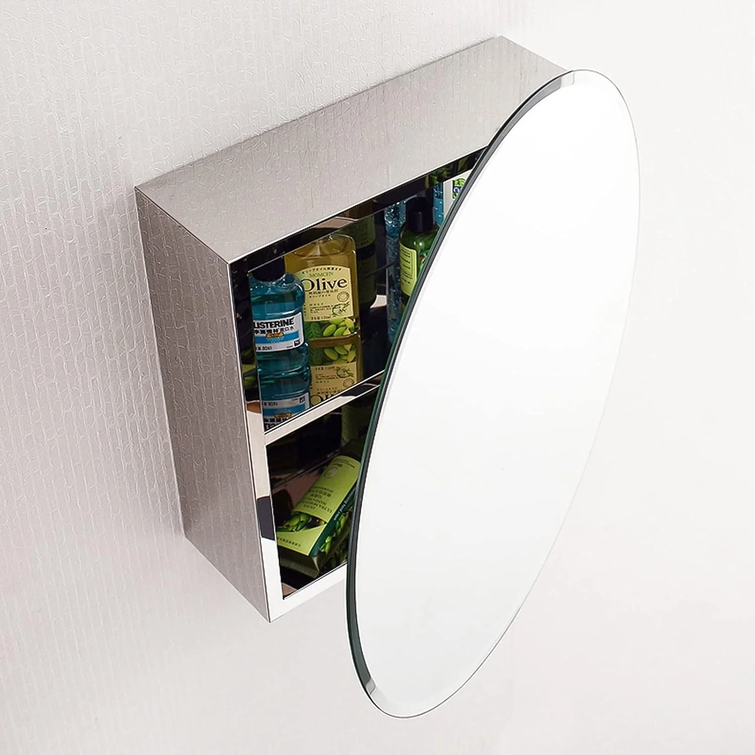 کابینت آینه ای حمام، آینه روشویی دیواری مناسب منزل و بالای توالت (رنگ: نقره ای، سایز: 64x13x64 سانتی متر)