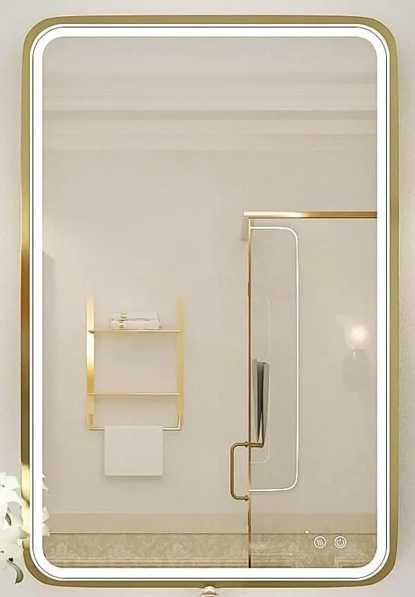 آینه حمام LED با کنترل لمسی، نصب دیواری با نور پس زمینه، مستطیلی، 60 در 90 سانتی متر