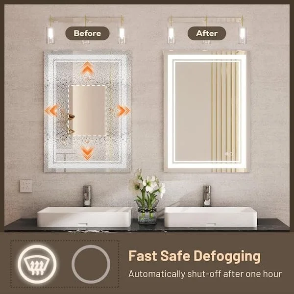 آینه حمام ال ای دی با کنترل لمسی، 60 در 90 سانتی متر، حاشیه نورانی