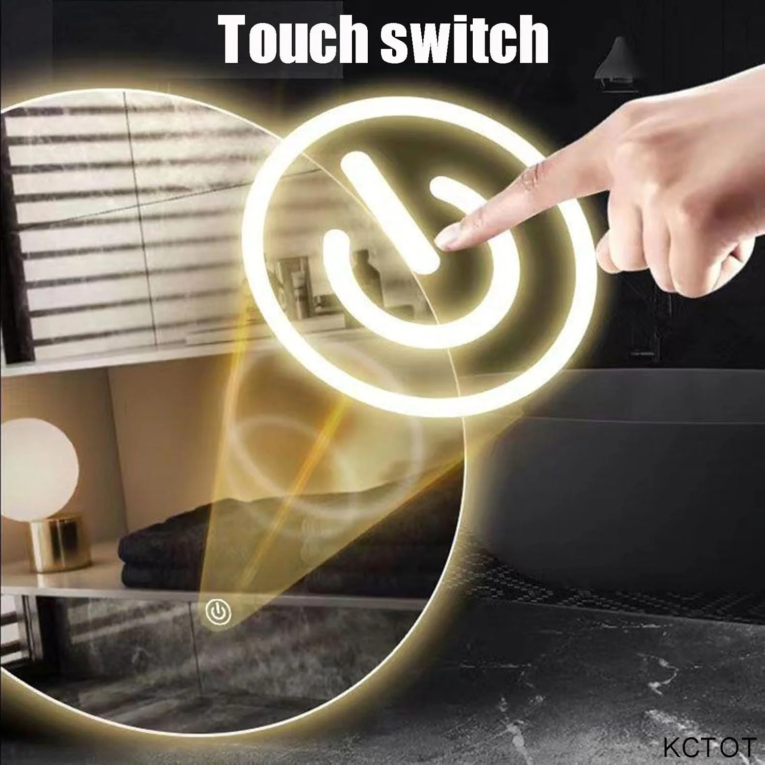 آینه حمام LED هوشمند دیواری، طرح نیمه ماه، با قابلیت تنظیم نور در 3 رنگ، آینه روشویی ضد بخار، دکوراسیون منزل، آینه آرایش دیواری (165cm طول x 165cm عرض)