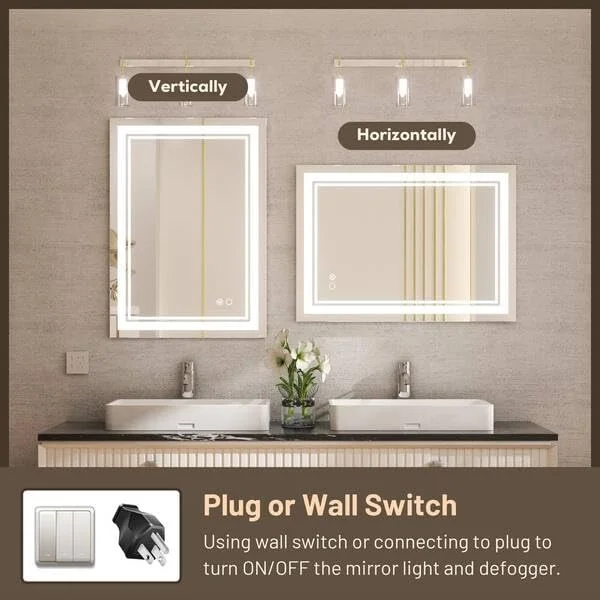 آینه حمام ال ای دی با کنترل لمسی، 60 در 90 سانتی متر، حاشیه نورانی