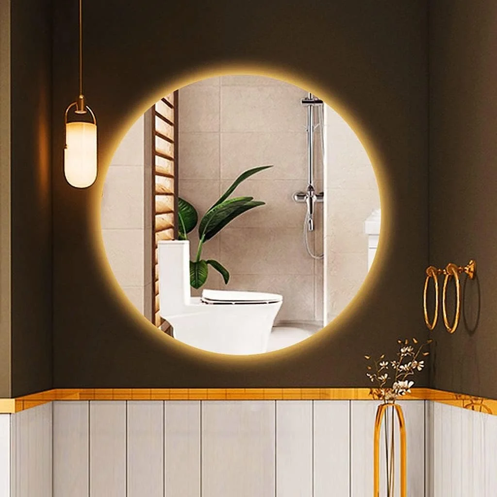 آینه حمام با چراغ های LED گرد بدون قاب، آینه روشویی دیواری با نور پس زمینه LED Zeenyi