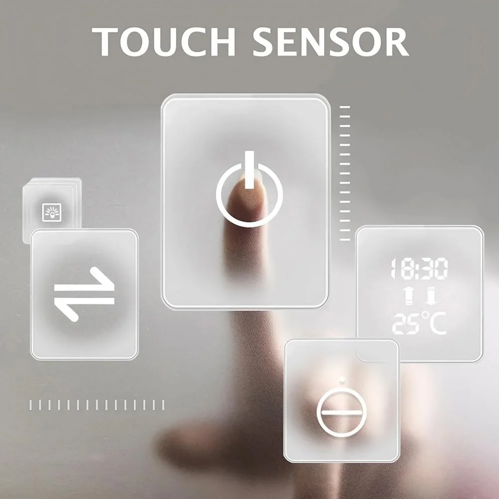 آینه حمام ال ای دی بیضی شکل 50 در 70 سانتی متر، آینه روشویی ضد بخار نورانی، آینه آرایش دیواری با قابلیت تنظیم نور 3 رنگ و حسگر لمسی