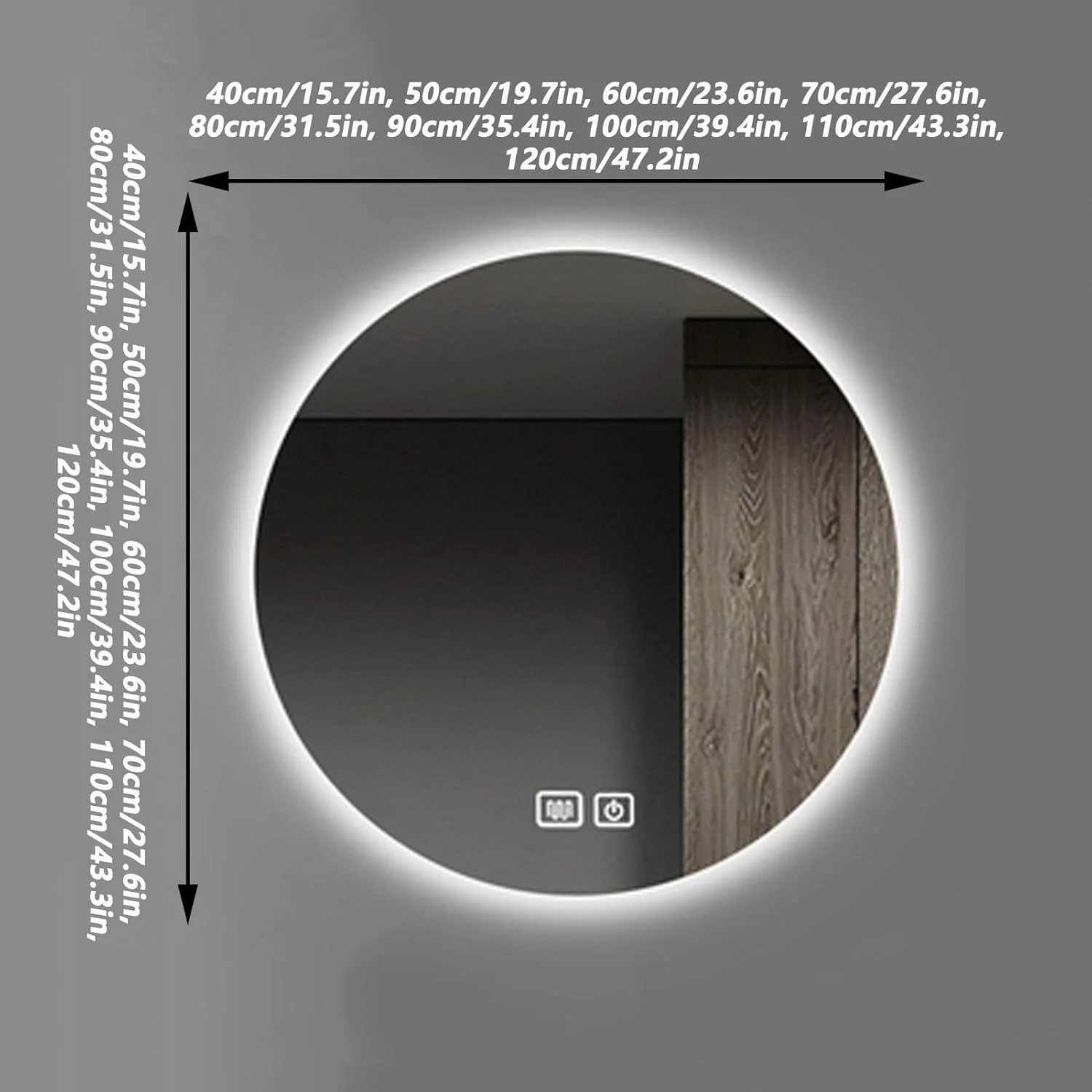 آینه حمام با چراغ های ال ای دی، با 3 حالت نور، آینه روشویی دیواری روشن با ضد بخار، برای اتاق نشیمن و حمام (رنگ: A، اندازه: 90 سانتی متر / 35.4 اینچ)
