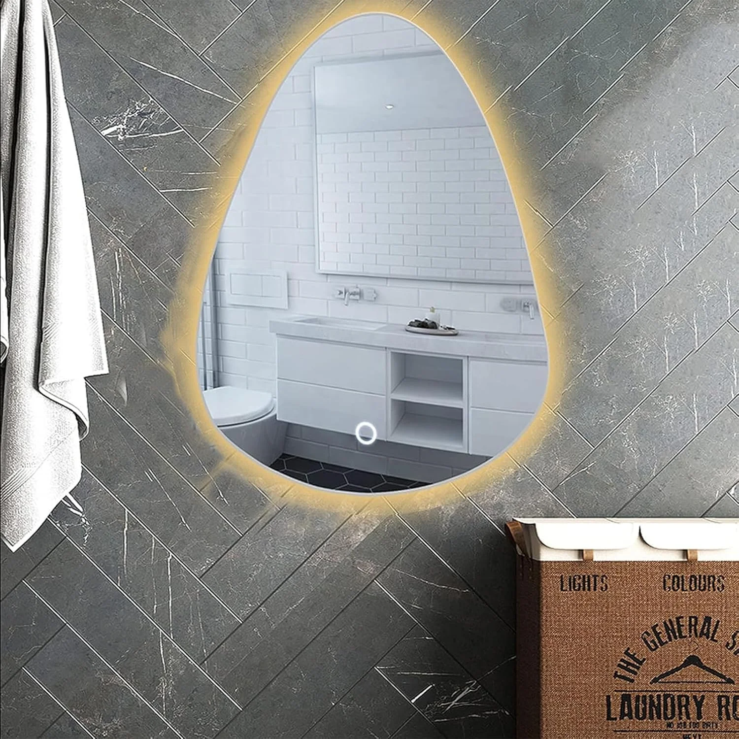 آینه حمام LED طرح قطره آب با حسگر حرکتی، آینه هوشمند روشویی آرایشی روشن، آینه آرایشی با 3 رنگ قابل تنظیم 60 * 80