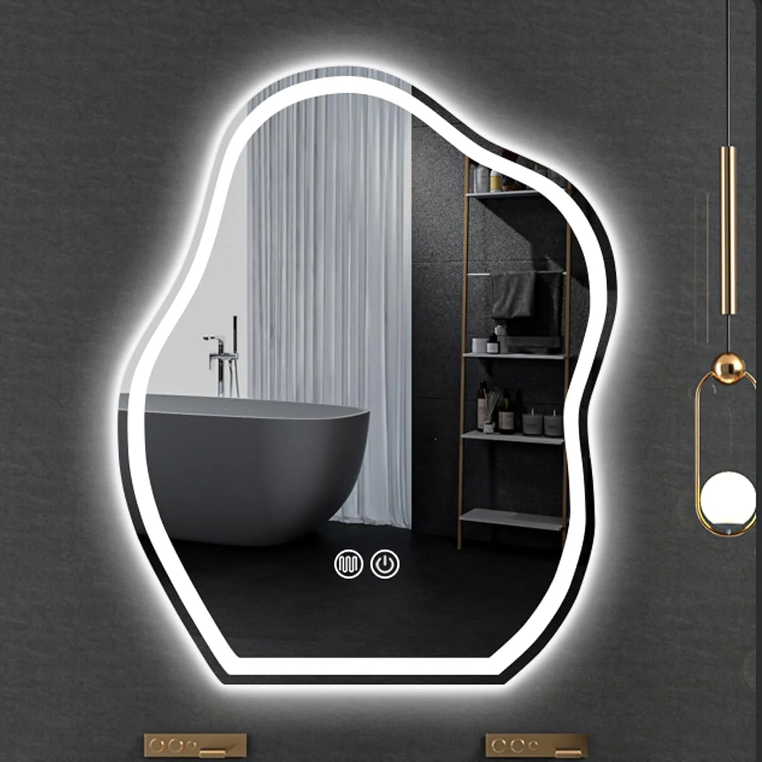 آینه حمام، آینه آرایشی دیواری ابری نامنظم با چراغ های LED و ضد بخار، آینه دیواری با کلید لمسی، 3 حالت نور (رنگ: A، اندازه: 50 * 70 سانتی متر)