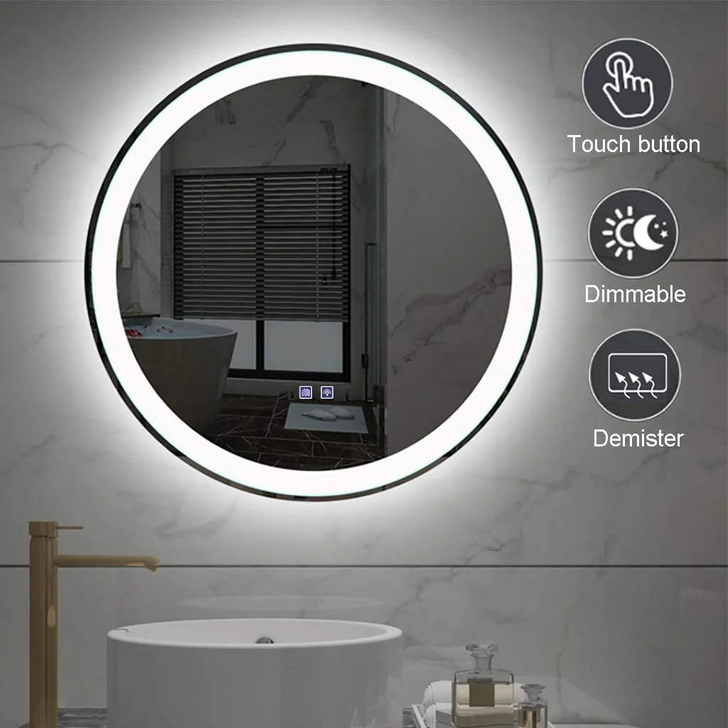آینه گرد ال ای دی 50 سانتی متری مناسب حمام، ضد بخار، هوشمند، ضد انفجار، مناسب آرایش، دارای کلید لمسی دیمر، IP65
