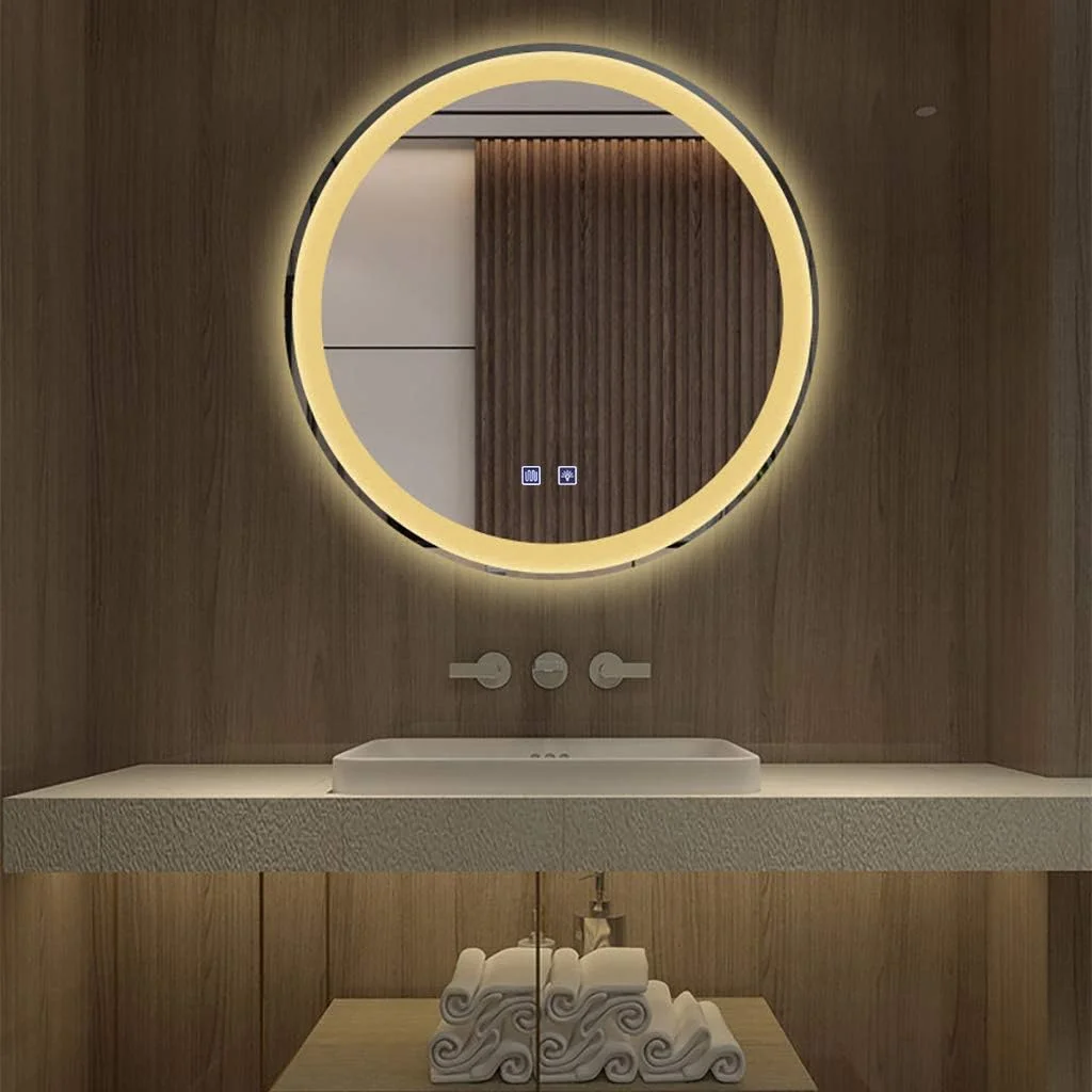 آینه گرد ال ای دی 50 سانتی متری مناسب حمام، ضد بخار، هوشمند، ضد انفجار، مناسب آرایش، دارای کلید لمسی دیمر، IP65