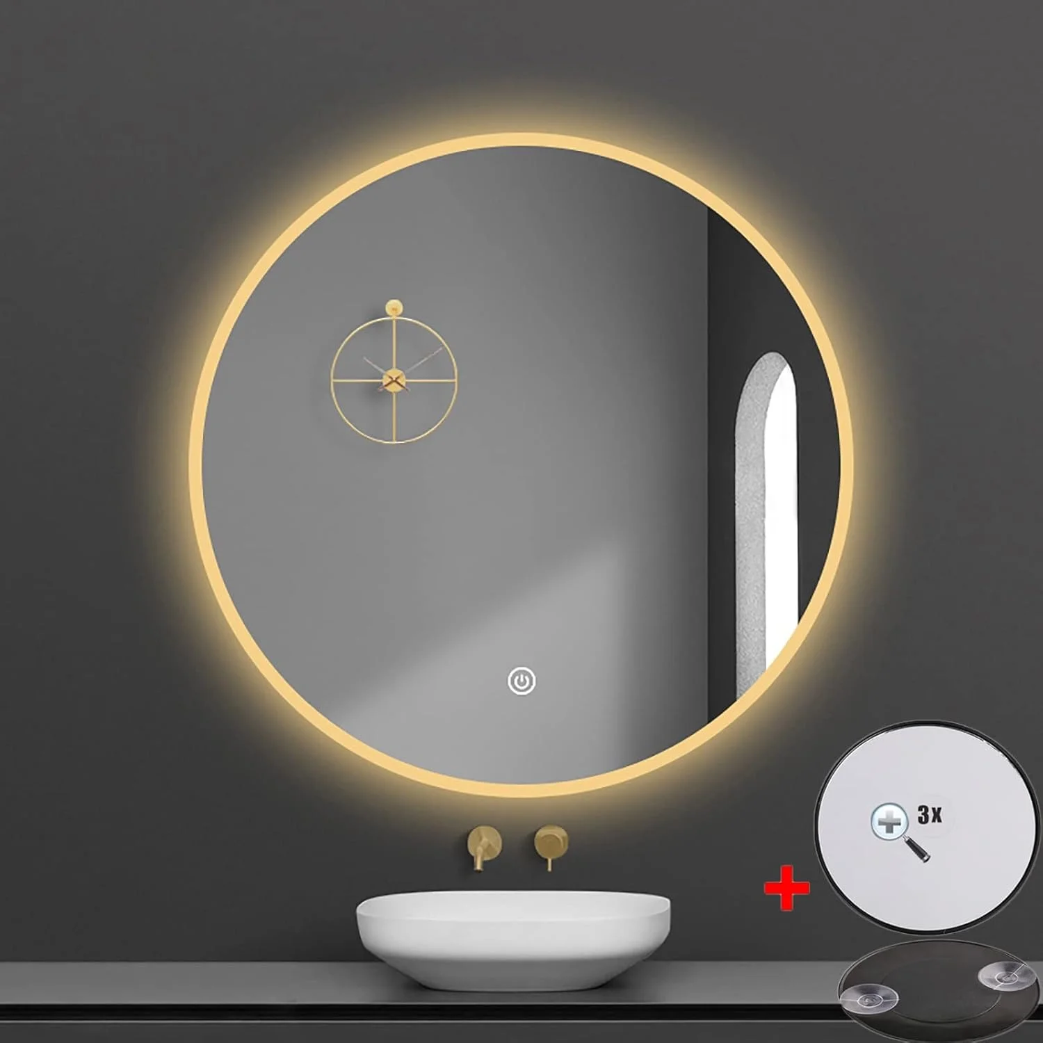آینه گرد LED برای حمام، آینه حمام چراغ دار با دکمه لمسی هوشمند، آینه حمام برای روشویی، 50 سانتی متر/19.7 اینچ، 60 سانتی متر/24 اینچ، 70 سانتی متر/27.5 اینچ، 80 سانتی متر/31.5 اینچ (رنگ: نور گرم، سایز: 80 سانتی متر/31.5 اینچ)