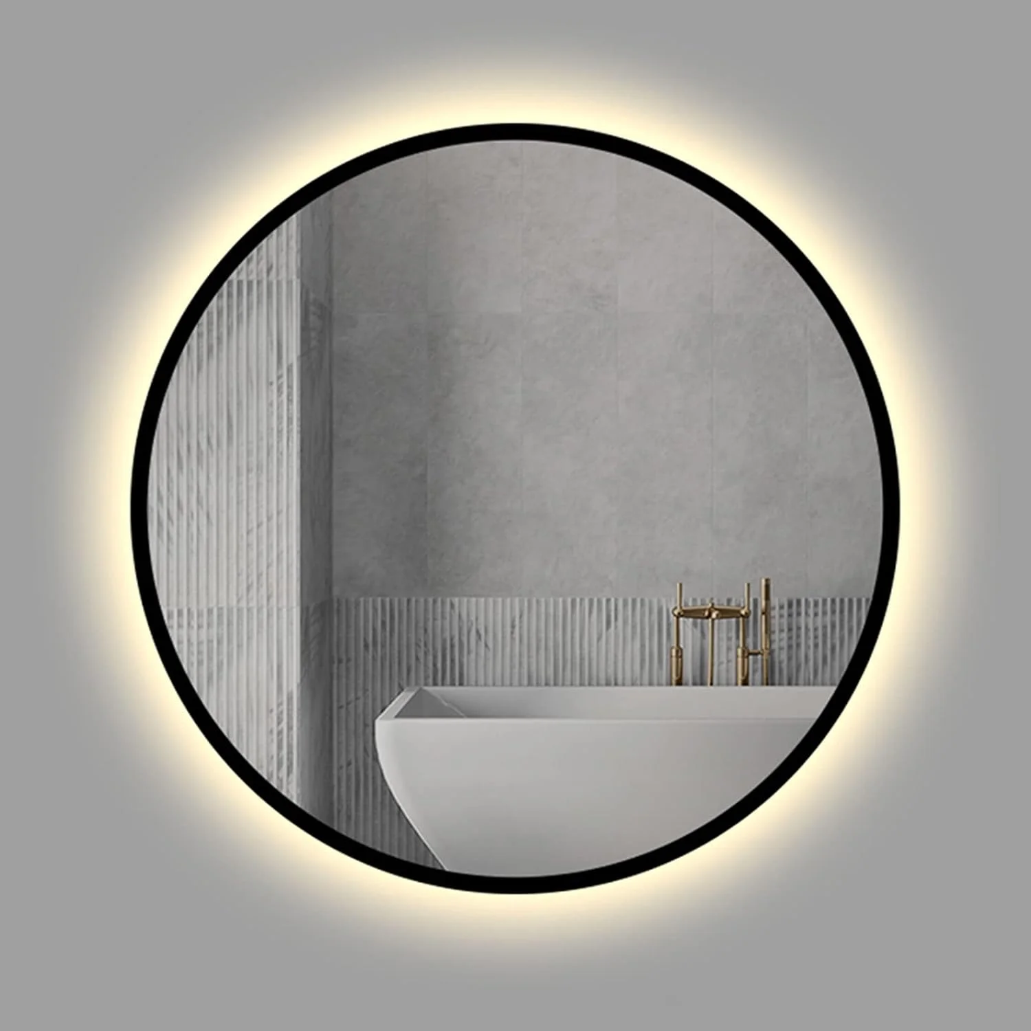 آینه گرد LED برای حمام، آینه با قاب مشکی و چراغ برای دیوار، آینه آرایشی LED، نور سفید/نور گرم، آینه دیواری، 50cm / 60cm / 70cm / 80cm، نور گرم - 80cm/31.5in
