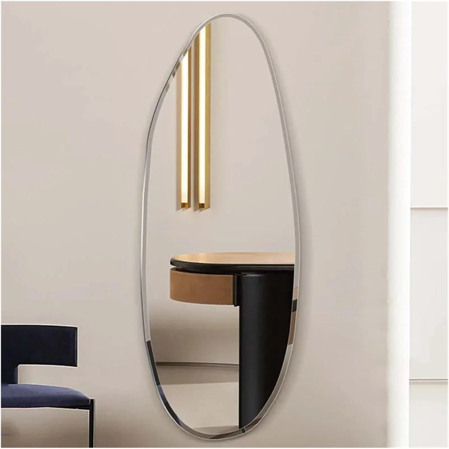 آینه دیواری حمام با نور LED، لوکس و زیبا برای اتاق نشیمن، آینه آرایشی حمام (تک رنگ 40x120 سانتی متر)