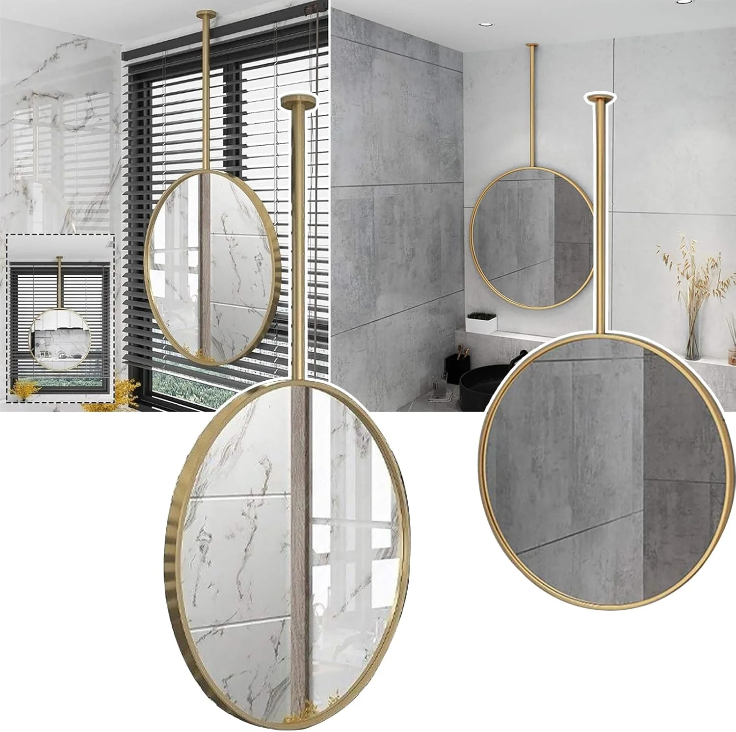 آینه گرد طلایی حمام (40/60/70 سانتی متر)، آینه آرایشی روشویی، شیشه آینه HD، آینه شفاف آویز، برای خانه، هتل، حمام، 60 سانتی متر