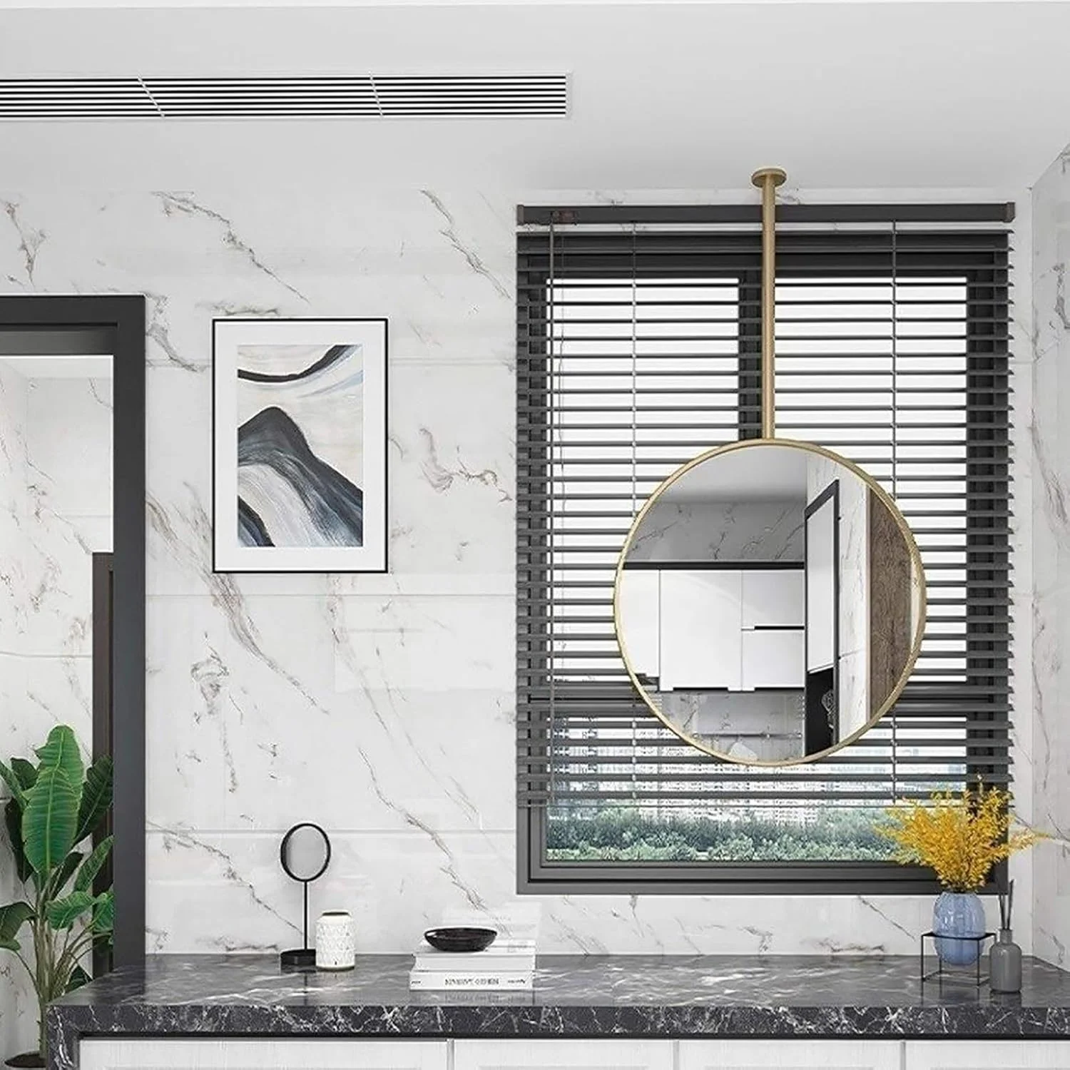 آینه گرد طلایی حمام (40/60/70 سانتی متر)، آینه آرایشی روشویی، شیشه آینه HD، آینه شفاف آویز، برای خانه، هتل، حمام، 60 سانتی متر