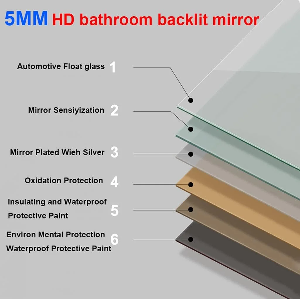 آینه دیواری قاب فلزی حمام، آینه LED نورانی، ضد آب، آینه آرایشی با چراغ (قاب طلایی) (رنگ: نور سفید (قاب آلومینیومی)، اندازه: 70 سانتی متر)