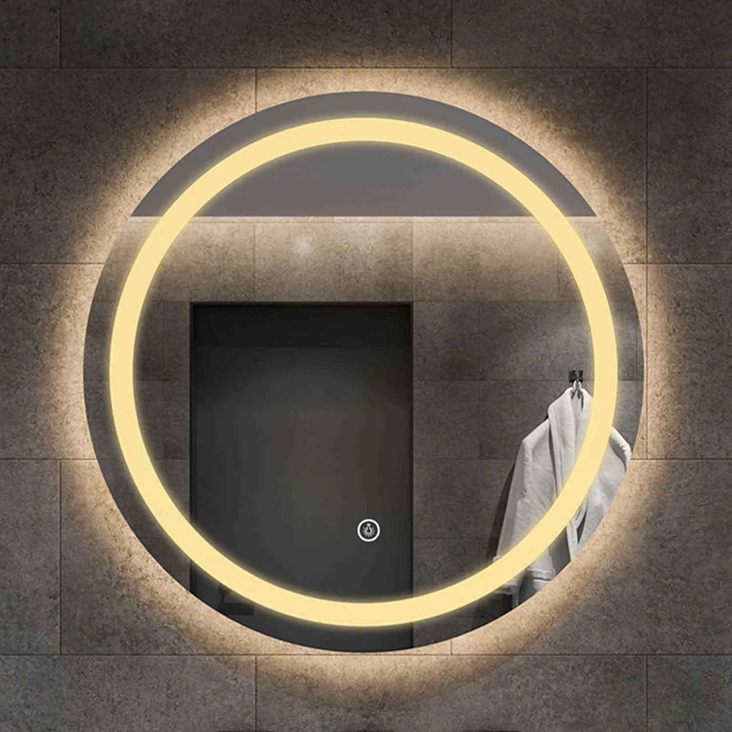 آینه حمام LED، آینه آرایش دیواری با کلید لمسی، نور سفید/نور گرم، 50 سانتی متر / 60 سانتی متر / 70 سانتی متر / 80 سانتی متر، آینه گرد برای حمام