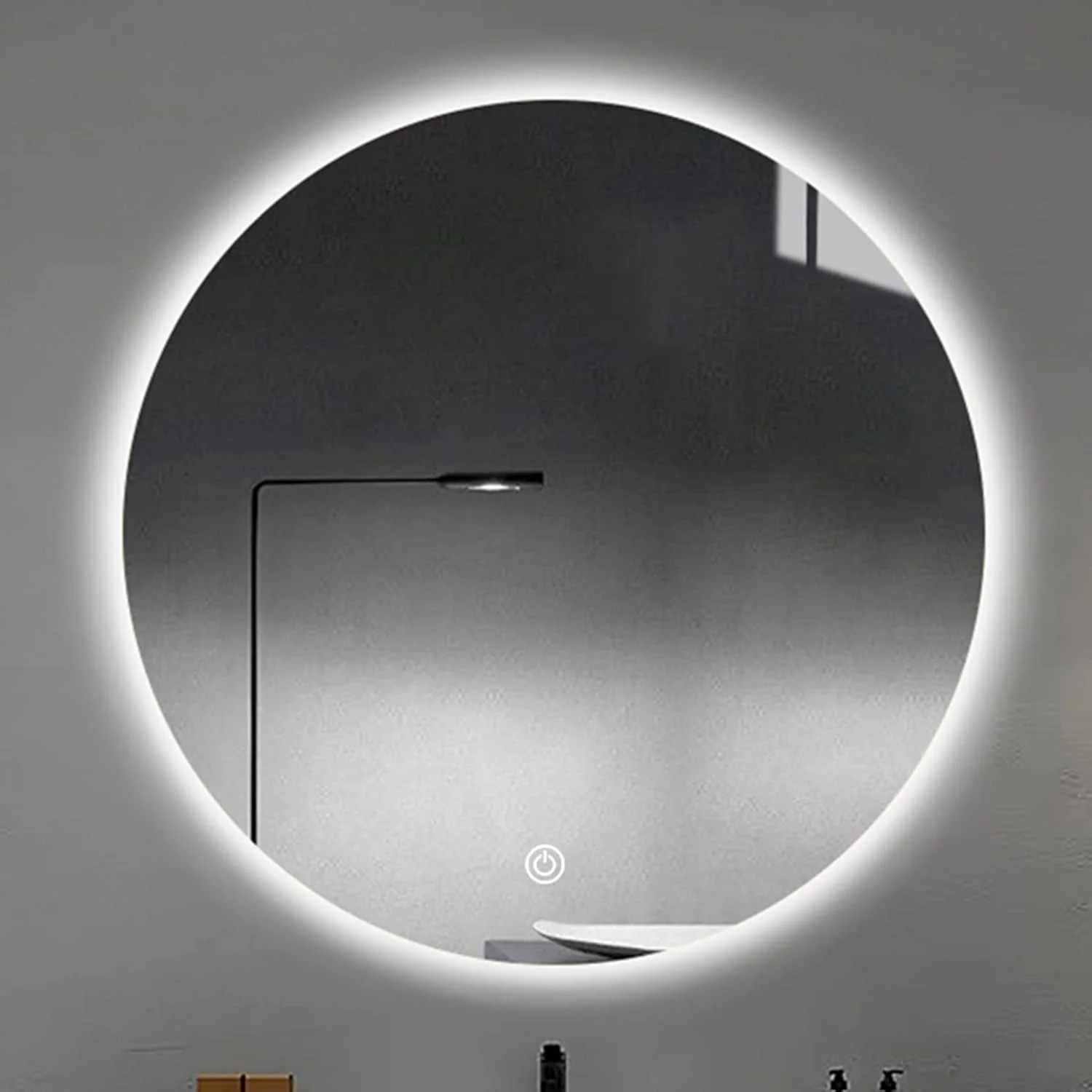 آینه LED حمام، آینه گرد دیواری با دکمه لمسی هوشمند، نور سفید/نور گرم، مناسب برای خانواده یا هتل، 50cm / 60cm / 70cm / 80cm، نور سفید-70cm/27.5in