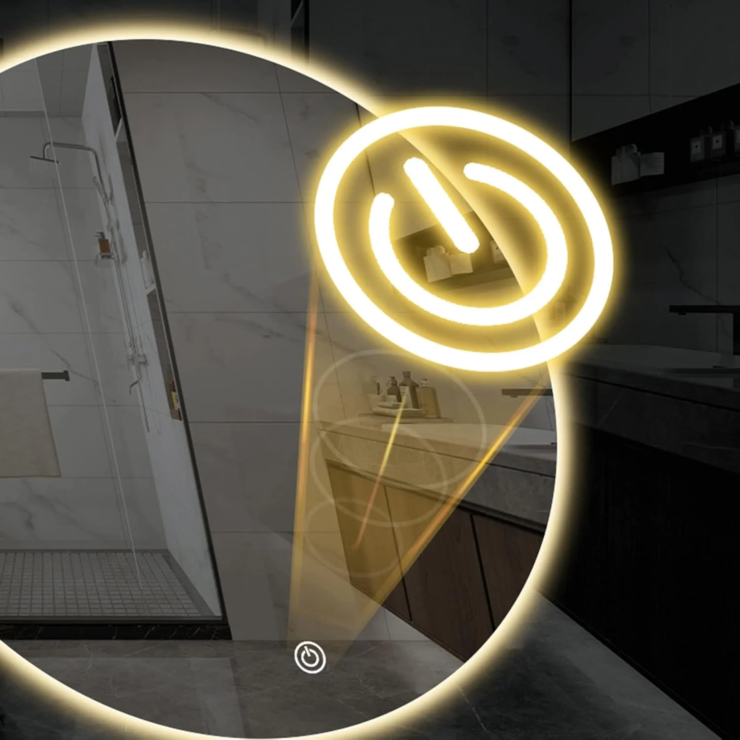 آینه LED حمام، آینه گرد دیواری با دکمه لمسی هوشمند، نور سفید/نور گرم، مناسب برای خانواده یا هتل، 50cm / 60cm / 70cm / 80cm، نور سفید-70cm/27.5in