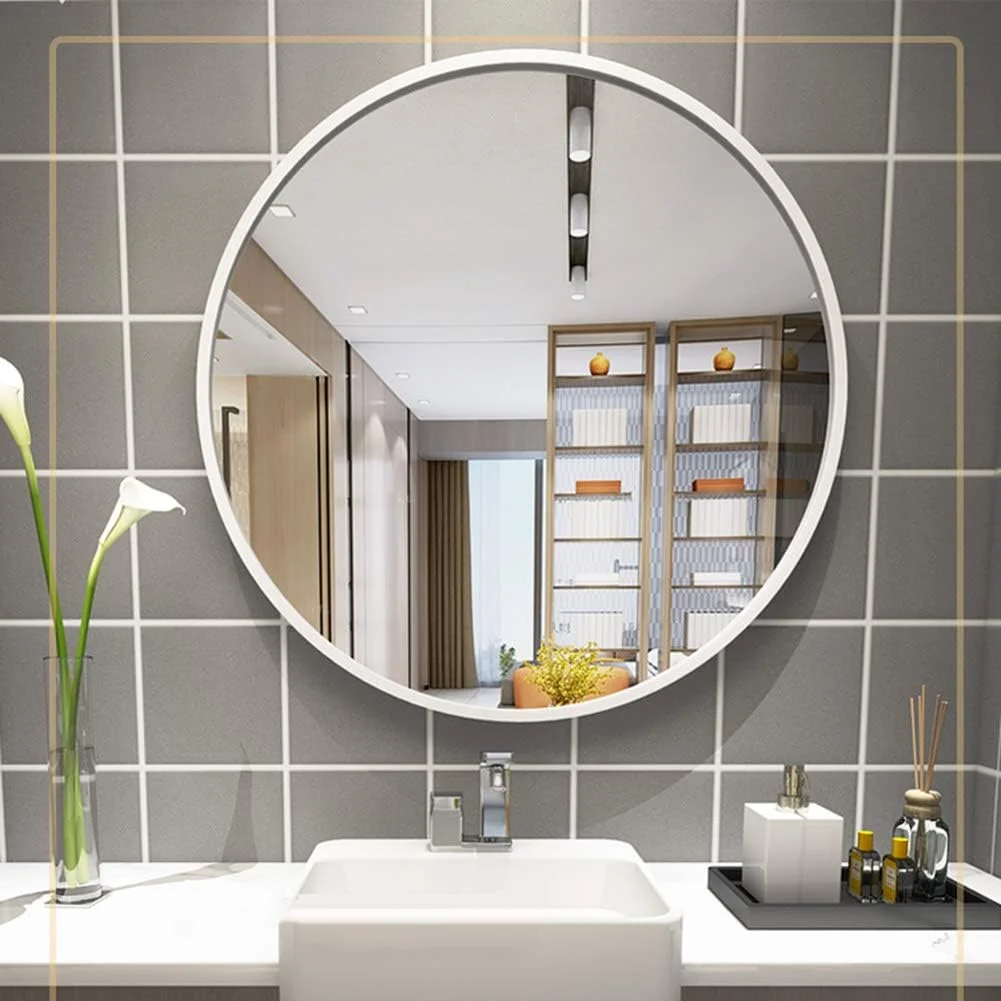 آینه حمام، آینه گرد فلزی دیواری، آینه مناسب هتل، 50/60/70/80 سانتی متر (سفید 40 سانتی متر)