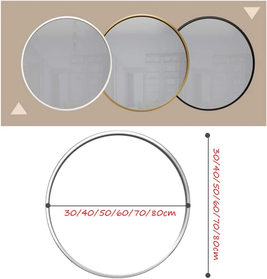 آینه حمام، آینه گرد فلزی دیواری، آینه مناسب هتل، 50/60/70/80 سانتی متر (سفید 40 سانتی متر)