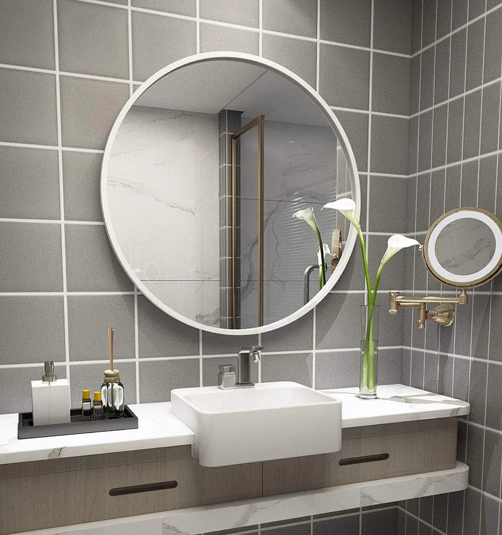 آینه حمام، آینه گرد فلزی دیواری، آینه مناسب هتل، 50/60/70/80 سانتی متر (سفید 40 سانتی متر)