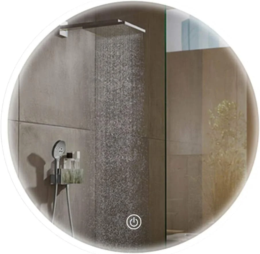 آینه هوشمند ال ای دی حمام، آینه گرد دیواری با نور، ضد انفجار، کلید لمسی، جنس آینه نقره ای / 60 سانتی متر