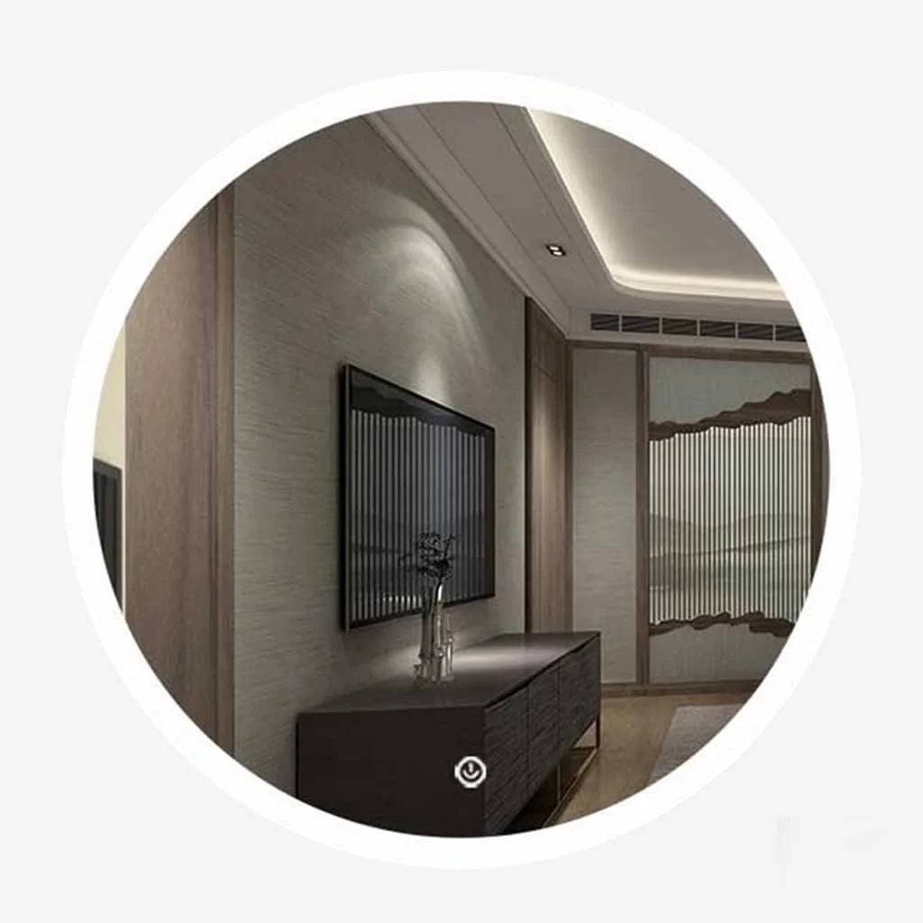 آینه هوشمند حمام با نور ال ای دی، آینه آرایش دیواری گرد ضد بخار (رنگ: نقره ای، اندازه: 57.3 سانتی متر)