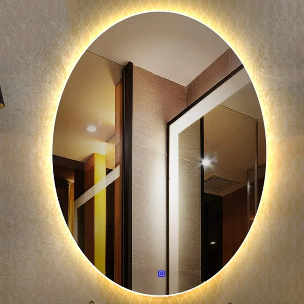 آینه هوشمند ال ای دی حمام، آینه آرایشی گرد دیواری، دارای کلید لمسی نور / 50 * 70 سانتی متر