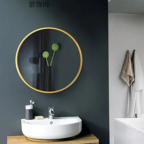آینه حمام، آینه گرد دیواری، قاب فلزی بادوام / طلایی / 40 سانتی متر