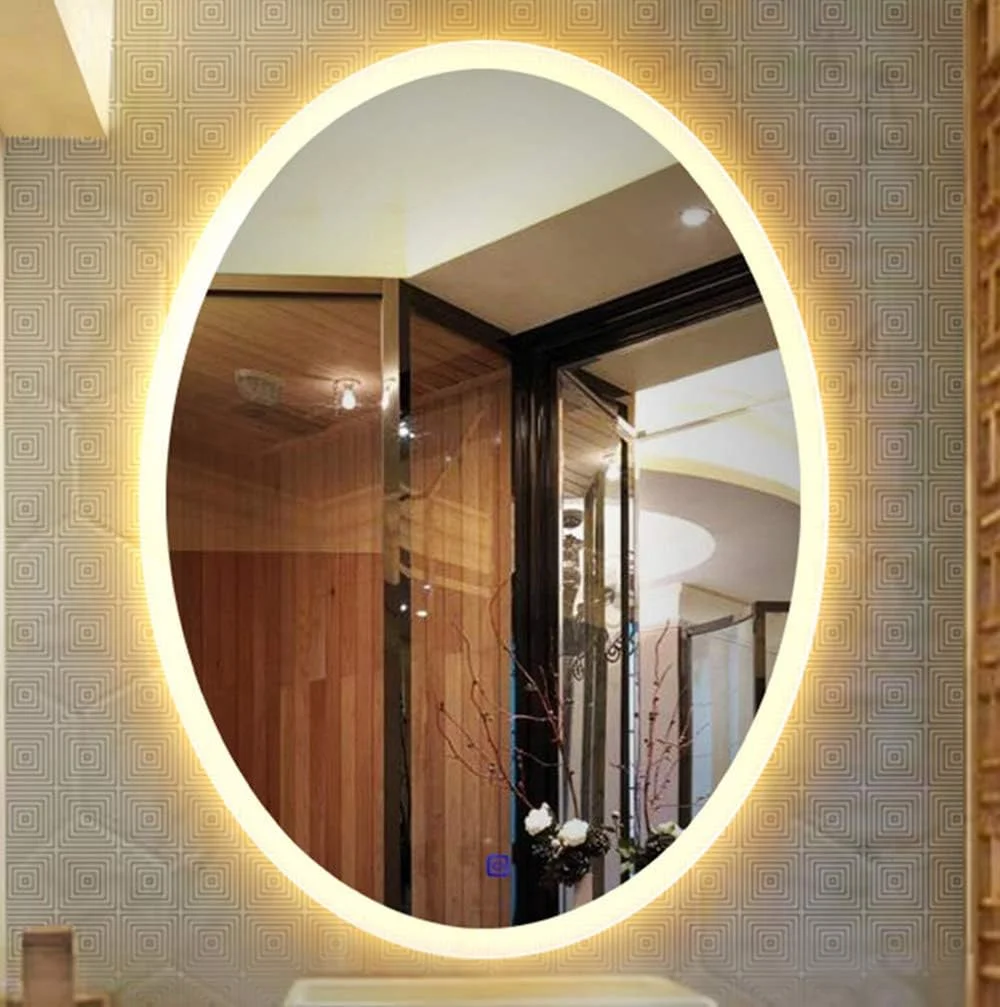 آینه هوشمند ال ای دی حمام، آینه آرایشی گرد دیواری، دارای کلید لمسی نور / A / 50 * 70 سانتی متر