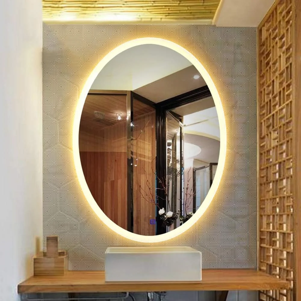 آینه هوشمند ال ای دی حمام، آینه آرایشی گرد دیواری، دارای کلید لمسی نور / A / 50 * 70 سانتی متر