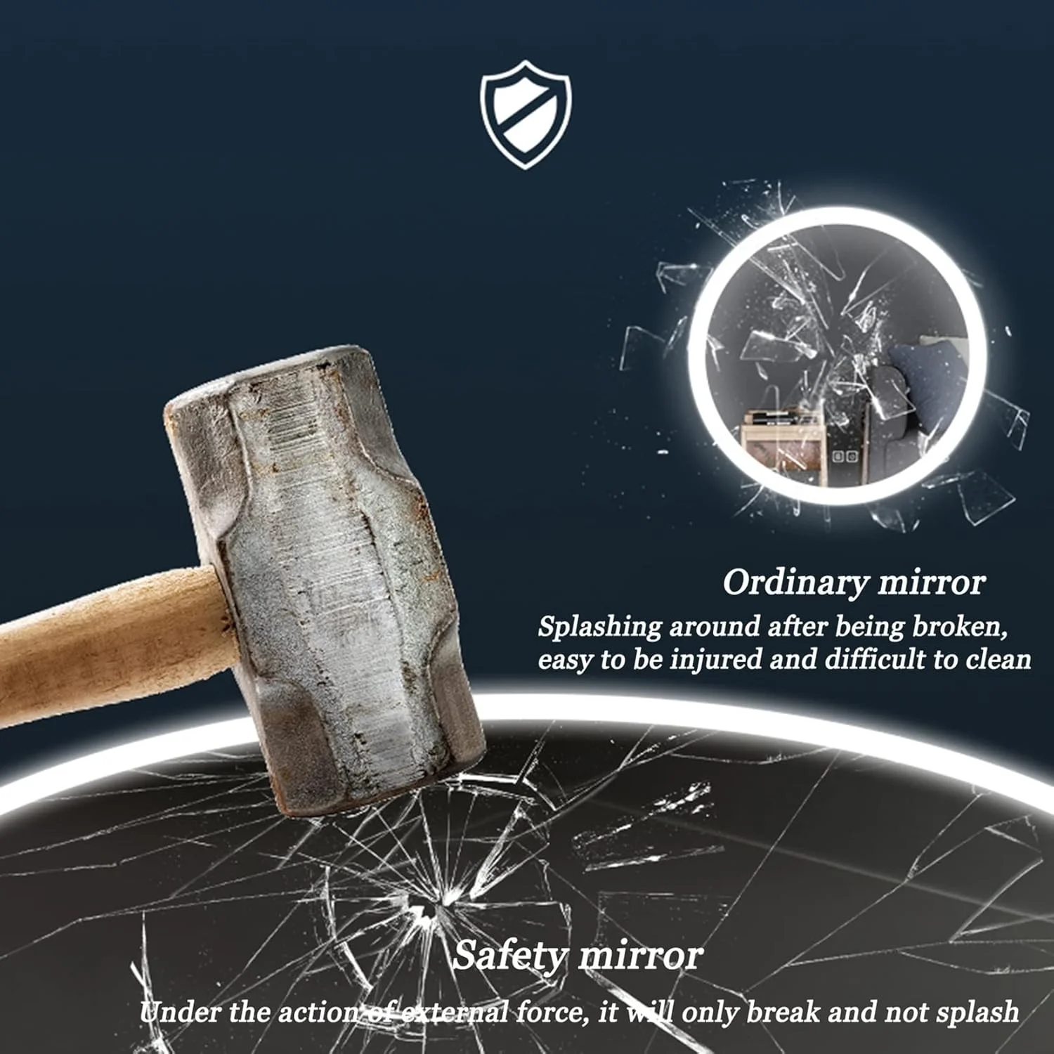 آینه آرایشی حمام، آینه دیواری بزرگ حمام، آینه آرایش، آینه های روشویی بیضی شکل ساده دیواری 50x70 سانتی متر با لمس، نور سفید/نور گرم