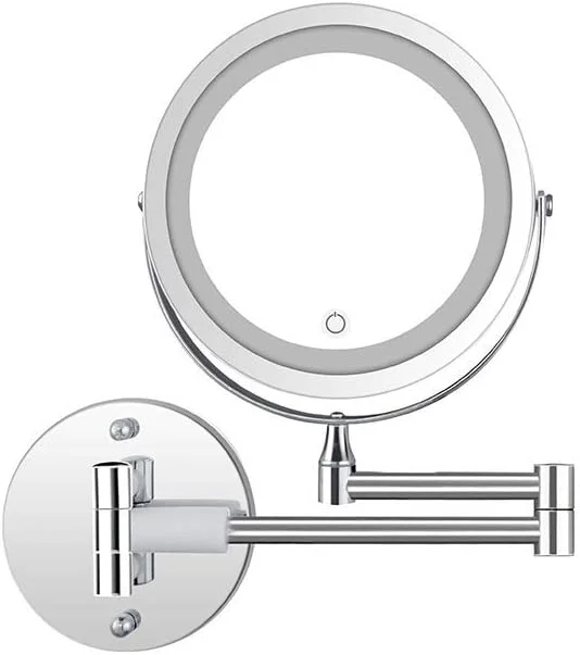 آینه آرایشی دیواری چراغ دار اوکا 7 اینچی با بزرگنمایی 10 برابر، تاشو و دو طرفه