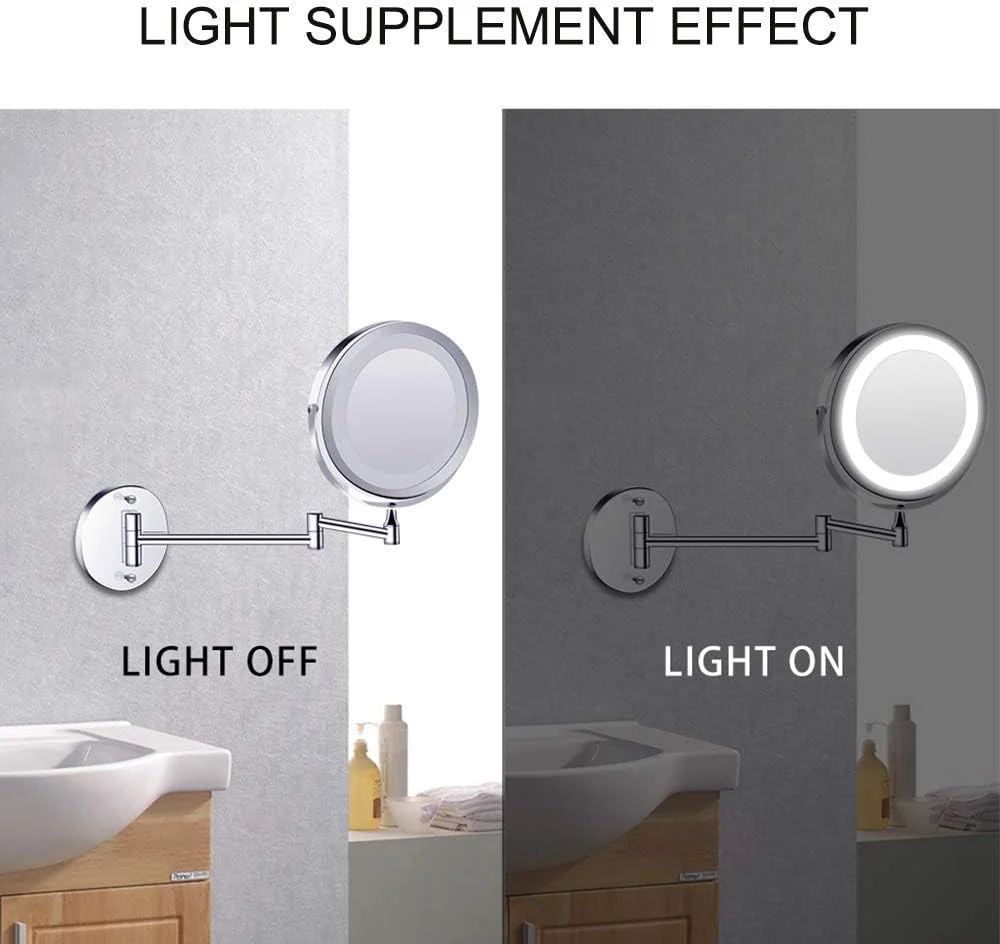 آینه آرایشی دیواری چراغ دار اوکا 7 اینچی با بزرگنمایی 10 برابر، تاشو و دو طرفه