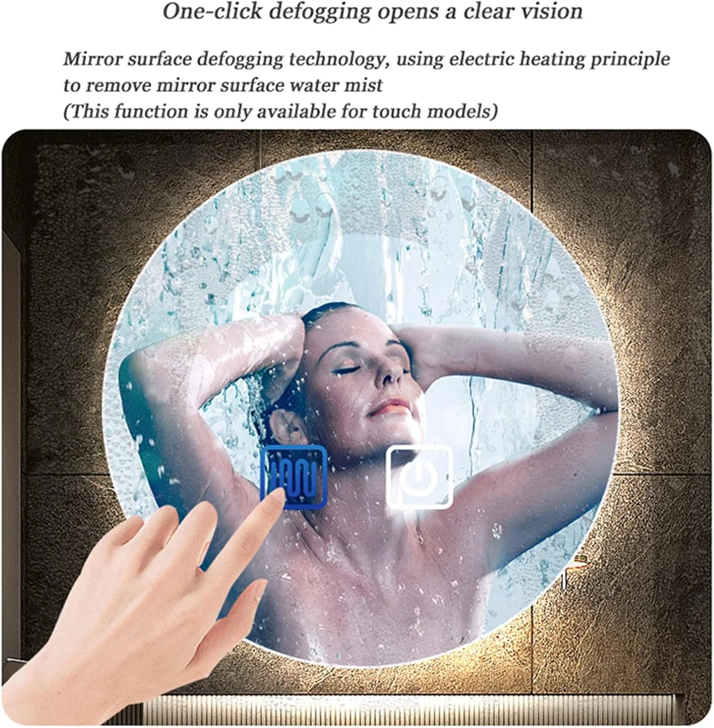 آینه حمام LED نورانی، آینه آرایشی گرد دیواری با کنترل لمسی سنسور نور سفید/نور گرم اختیاری، 50 سانتی متر / 60 سانتی متر / 70 سانتی متر / 80 سانتی متر (رنگ: طلایی-گرم-لمسی، اندازه: 60 سانتی متر)