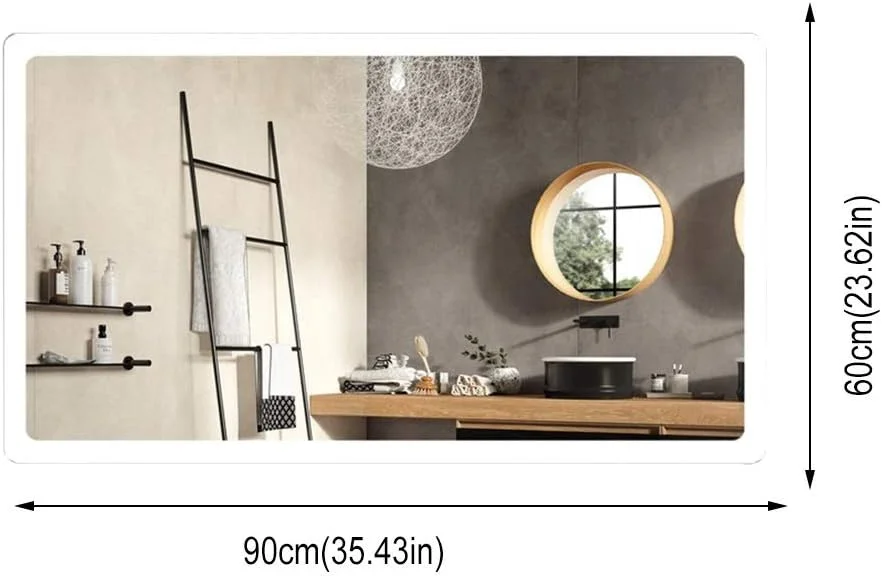 آینه حمام LED مستطیلی دیواری با نور پس زمینه و کلید لمسی، نور گرم - 90x60 سانتی متر