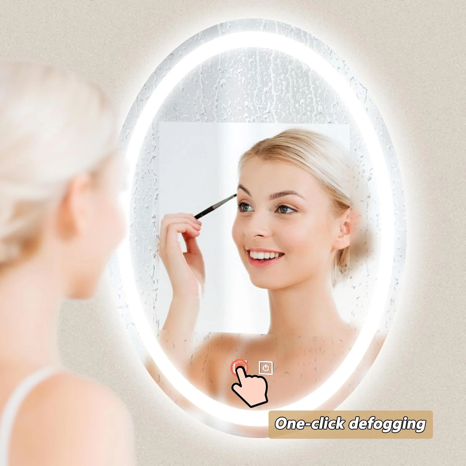 آینه حمام با چراغ، آینه روشویی ضد بخار نصب شده روی دیوار، 3 رنگ نور قابل تنظیم، حسگر لمسی، برای ورودی اتاق خواب، اتاق نشیمن، حمام (رنگ: B، اندازه: 40x60cm)