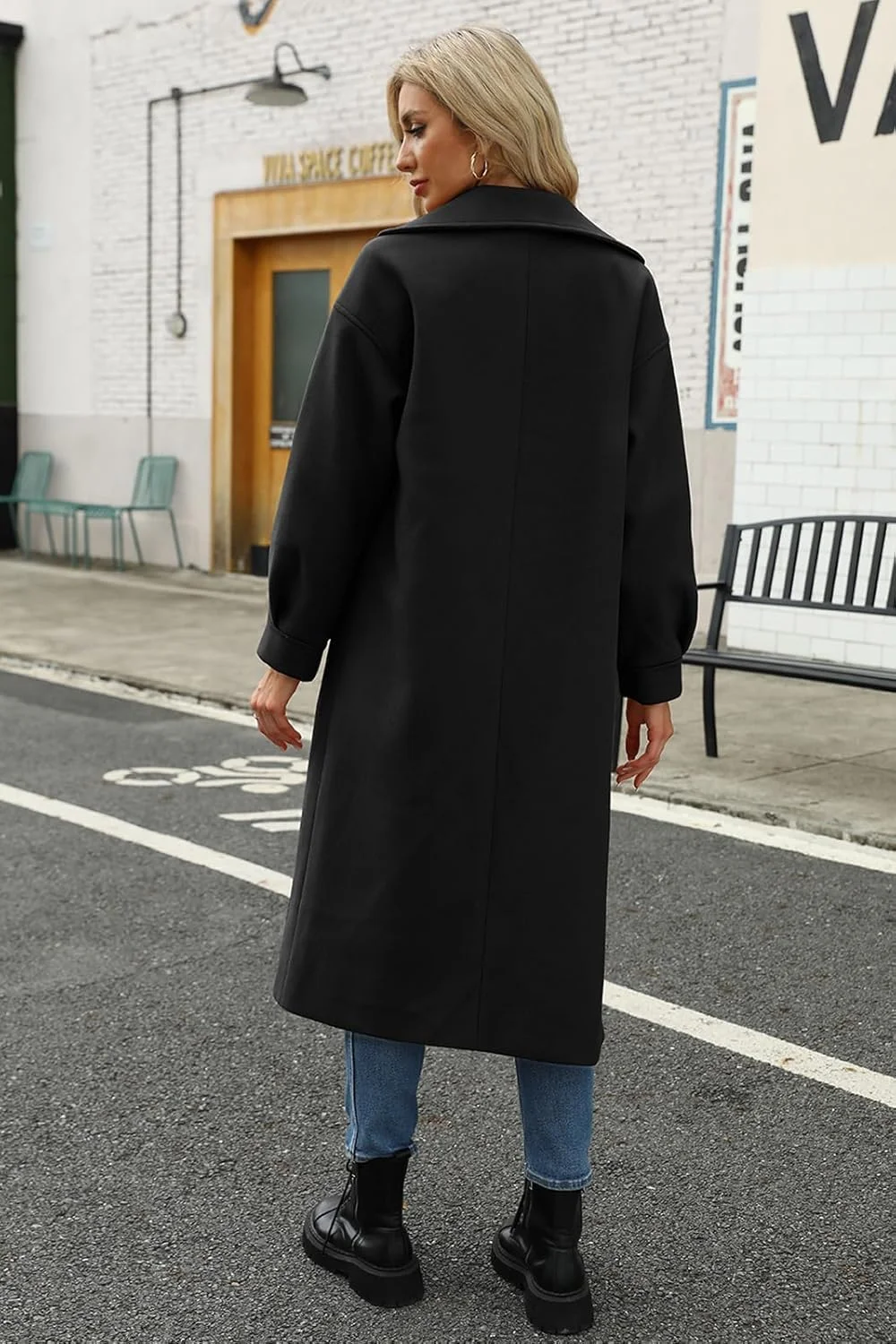کت بلند زنانه BZB، یقه برگردان، دو دکمه، کت نخودی زمستانی، ژاکت های پشمی شیک