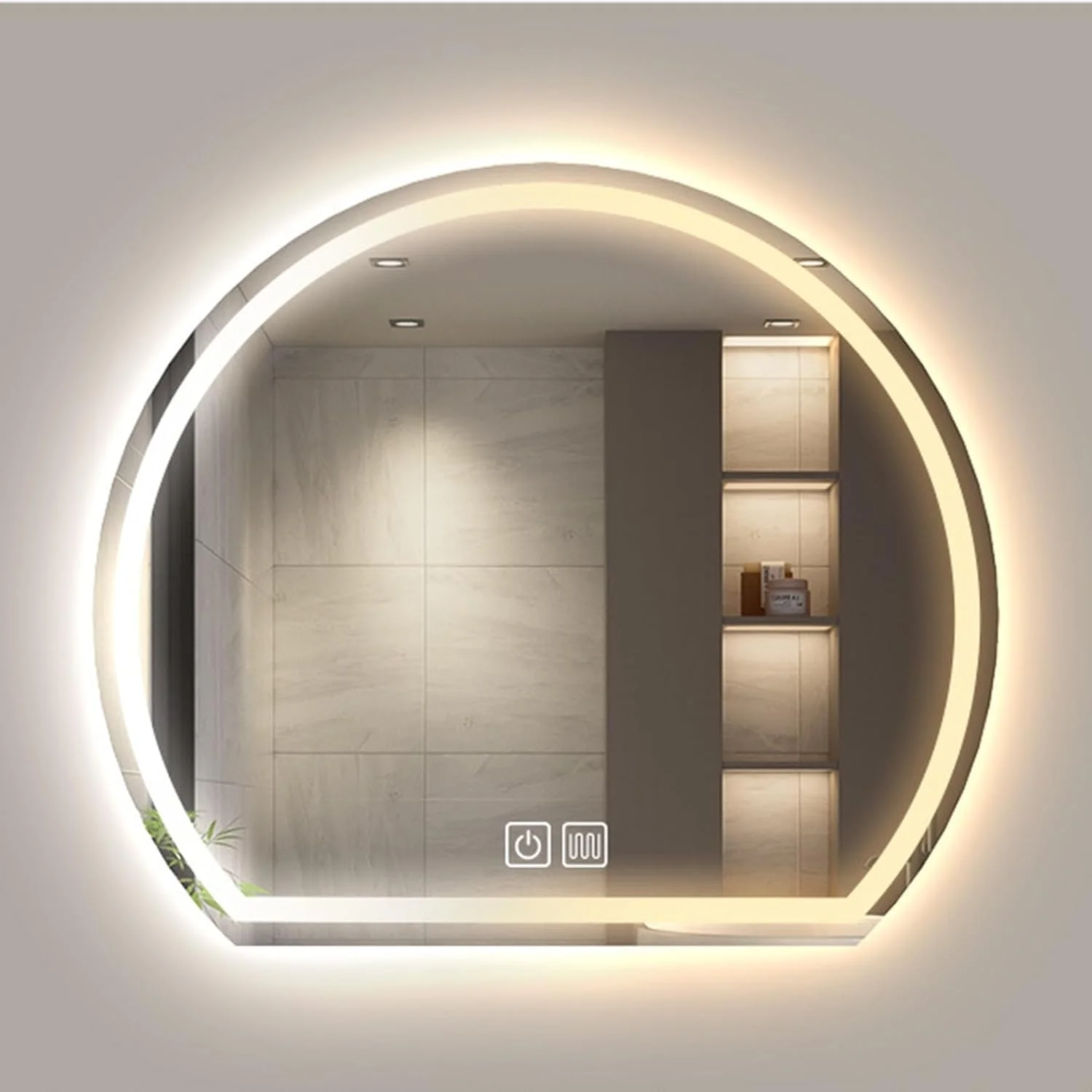 آینه نیم گرد حمام، آینه دیواری حمام با چراغ، آینه هوشمند لمسی ال ای دی، ضد بخار و ضد انفجار، سه چراغ برای حمام، اتاق خواب (نور سفید، 100 سانتی متر)