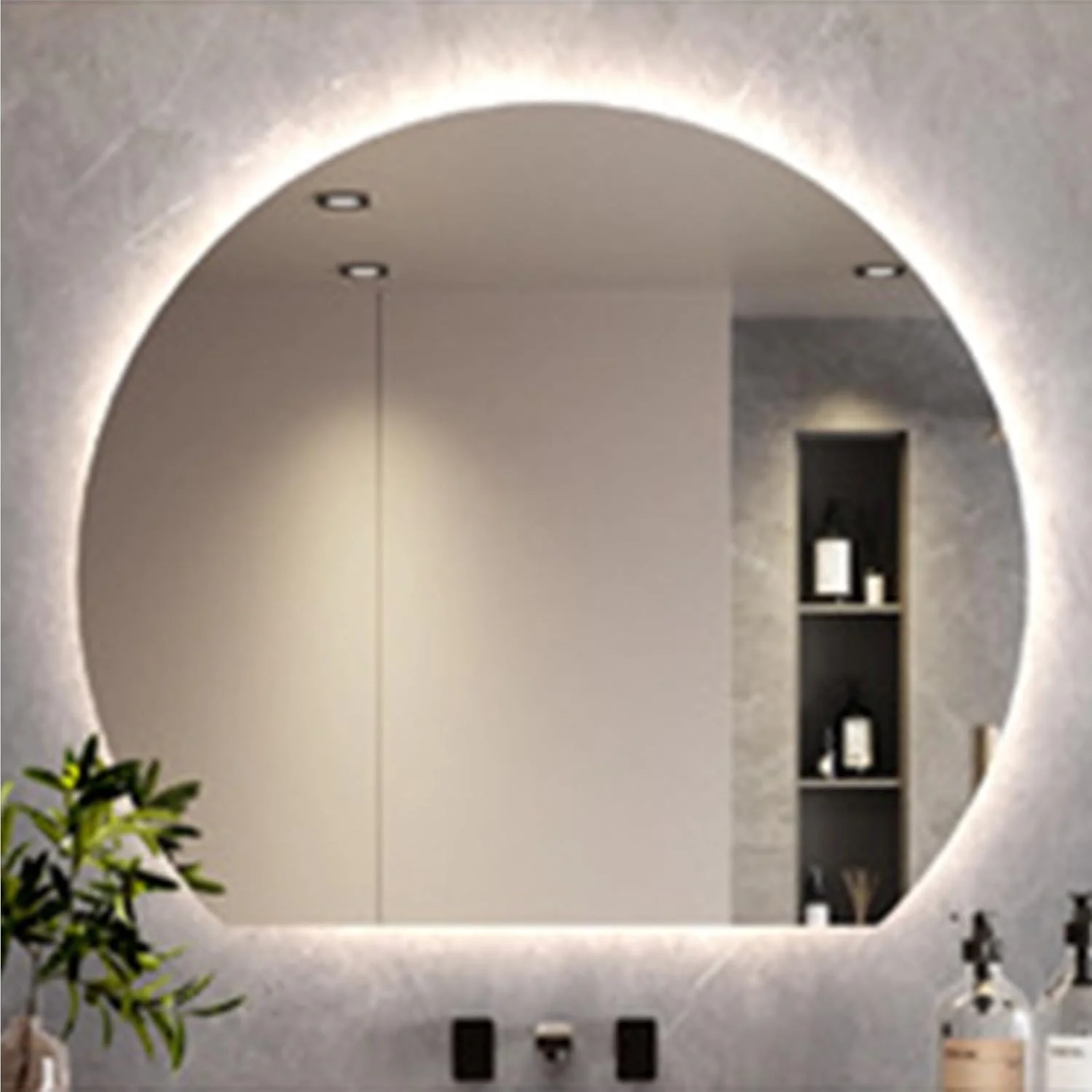 آینه نیم گرد حمام، آینه دیواری حمام با چراغ، آینه هوشمند لمسی ال ای دی، ضد بخار و ضد انفجار، سه چراغ برای حمام، اتاق خواب (نور سفید، 100 سانتی متر)