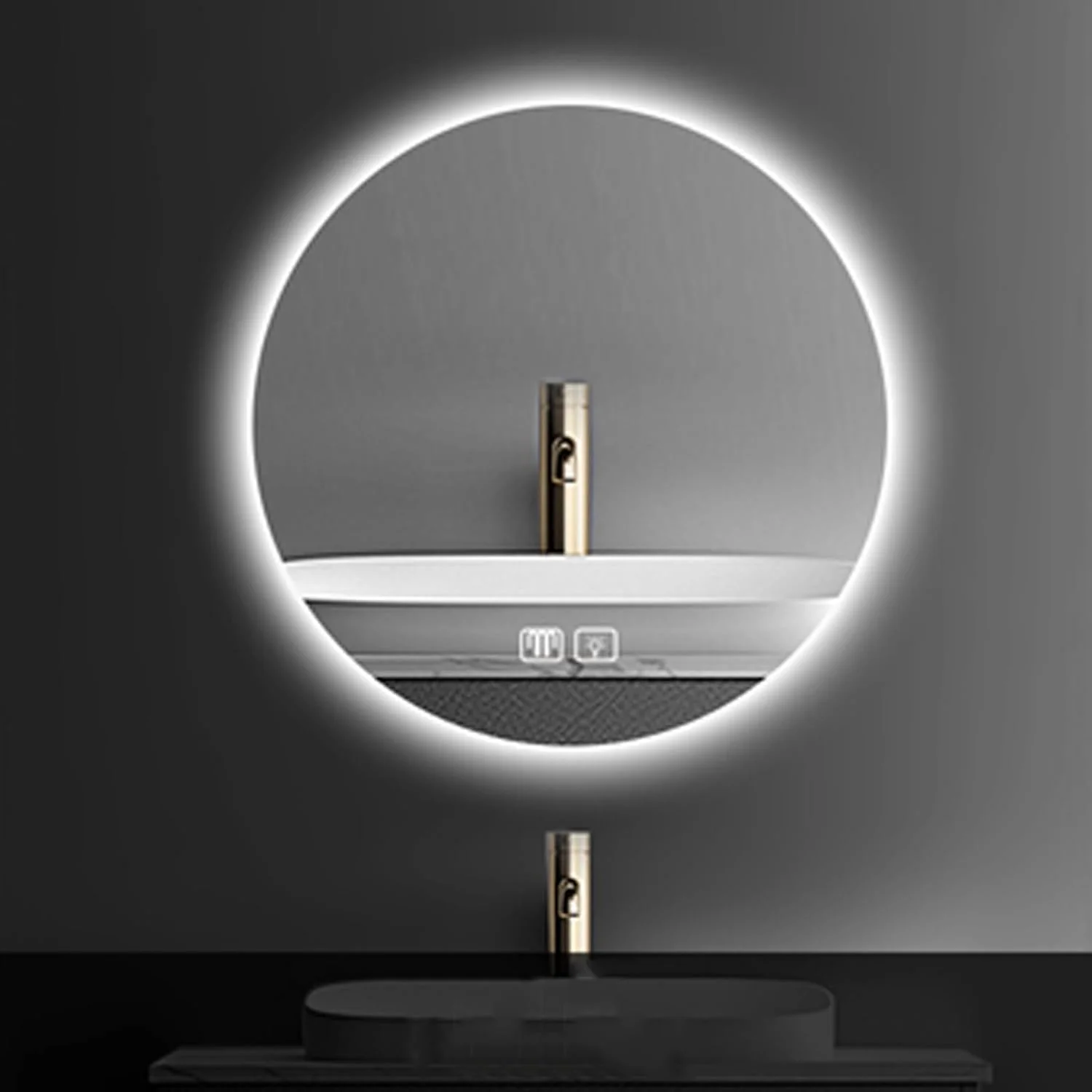 آینه حمام با چراغ‌های ال‌ای‌دی و حسگر لمسی، آینه دیواری با پد ضد بخار، 3 رنگ نور، دکمه لمسی دوتایی، برای ورودی، حمام، روشویی (اندازه: 50 سانتی‌متر / 19.7 اینچ)