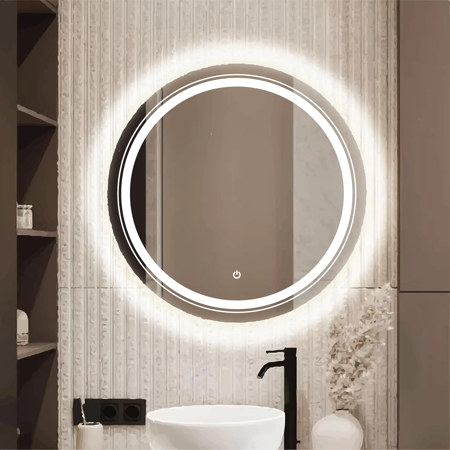 آینه هوشمند اکو، قطر 60 سانتی متر، گرد، آینه ال ای دی مناسب حمام، آینه آرایشی ال ای دی دیواری با دکمه لمسی و نور پس زمینه، مناسب اتاق خواب و اتاق گریم، آینه هوشمند ال ای دی بدون قاب درجه یک آینه هوشمند اکو، قطر 60 سانتی متر، گرد، آینه ال ای دی مناسب حمام، آینه آرایشی ال ای دی دیواری با دکمه لمسی و نور پس زمینه، مناسب اتاق خواب و اتاق گریم، آینه هوشمند ال ای دی بدون قاب درجه یک