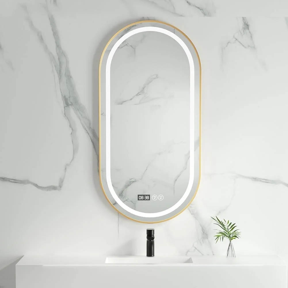 آینه حمام چراغ دار 50x80 سانتی متر، آینه روشویی دیواری با دیمستر و حسگر لمسی، 3 رنگ نور قابل تنظیم برای آرایش