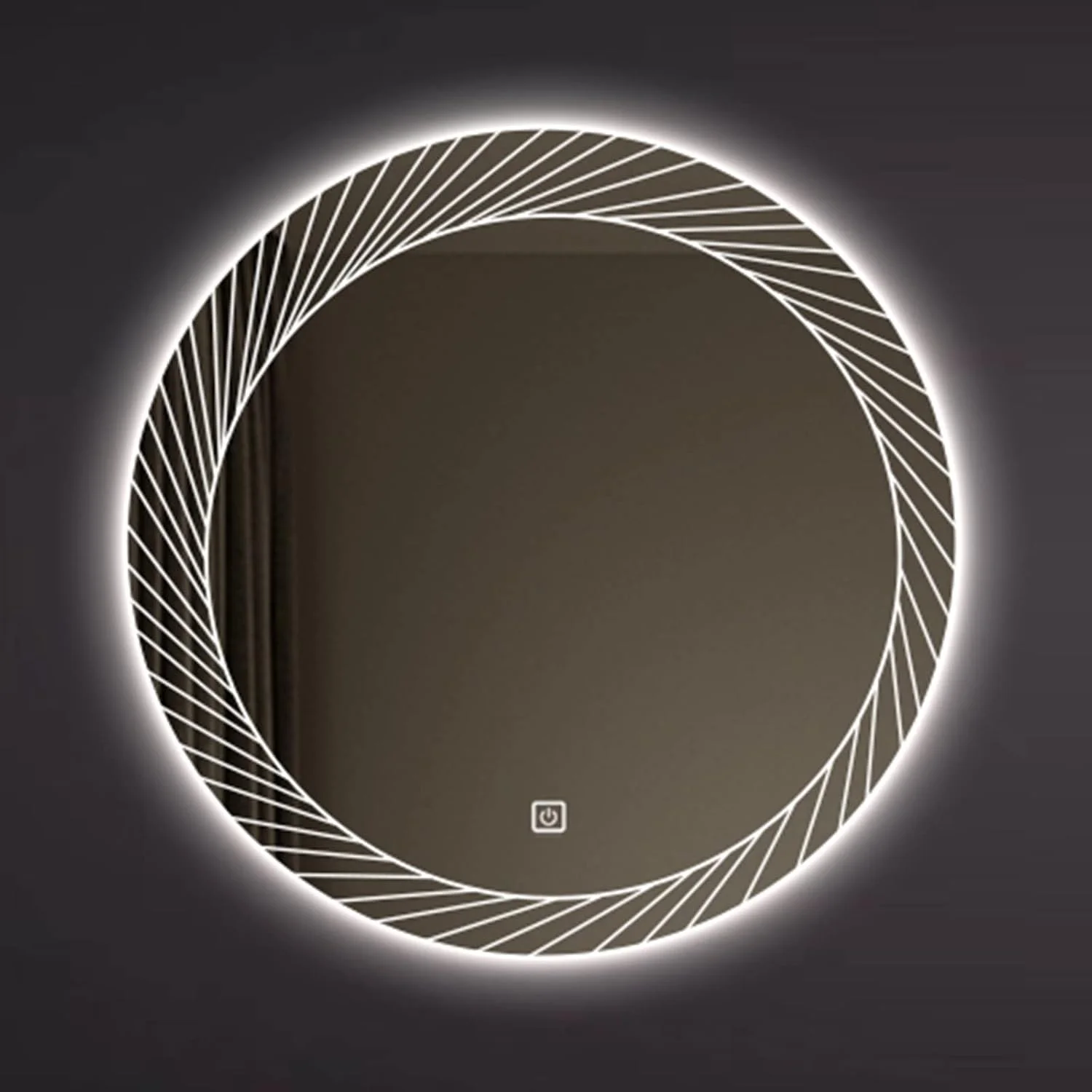 آینه گرد LED حمام، آینه آرایش دیواری با چراغ های LED دیمر دار، 50 سانتی متر/60 سانتی متر/70 سانتی متر/80 سانتی متر، IP44، آینه تزئینی دایره بزرگ با کنترل لمسی، 2 مدل (رنگ :