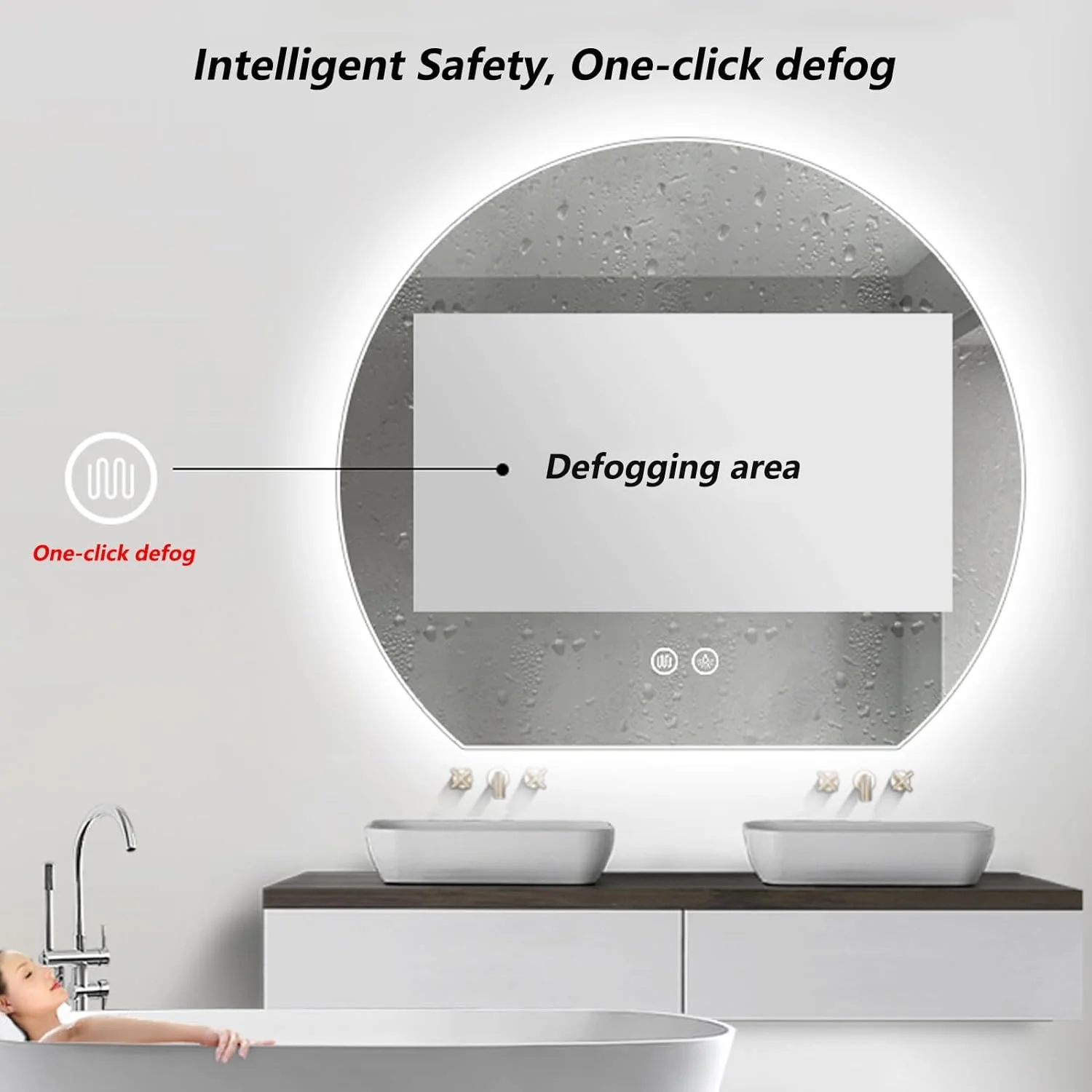 آینه حمام، آینه روشویی، آینه دیواری با نور LED و پد ضد بخار، آینه نیم دایره ای سه رنگ با قابلیت تنظیم نور، برش چپ/راست (رنگ: چپ، سایز: 81 * 90 سانتی متر) آینه حمام، آینه روشویی، آینه دیواری با نور LED و پد ضد بخار، آینه نیم دایره ای سه رنگ با قابلیت تنظیم نور، برش چپ/راست (رنگ: چپ، سایز: 81 * 90 سانتی متر)