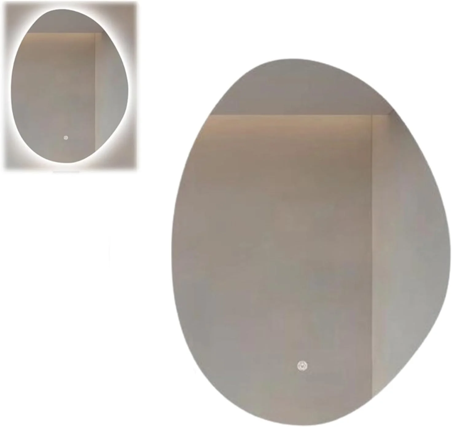 آینه حمام ال ای دی، آینه روشویی دیواری، آینه حمام نوردار با دکمه لمسی هوشمند، ضد بخار، کم نور شونده، آینه آرایش با چراغ بدون قاب نامنظم