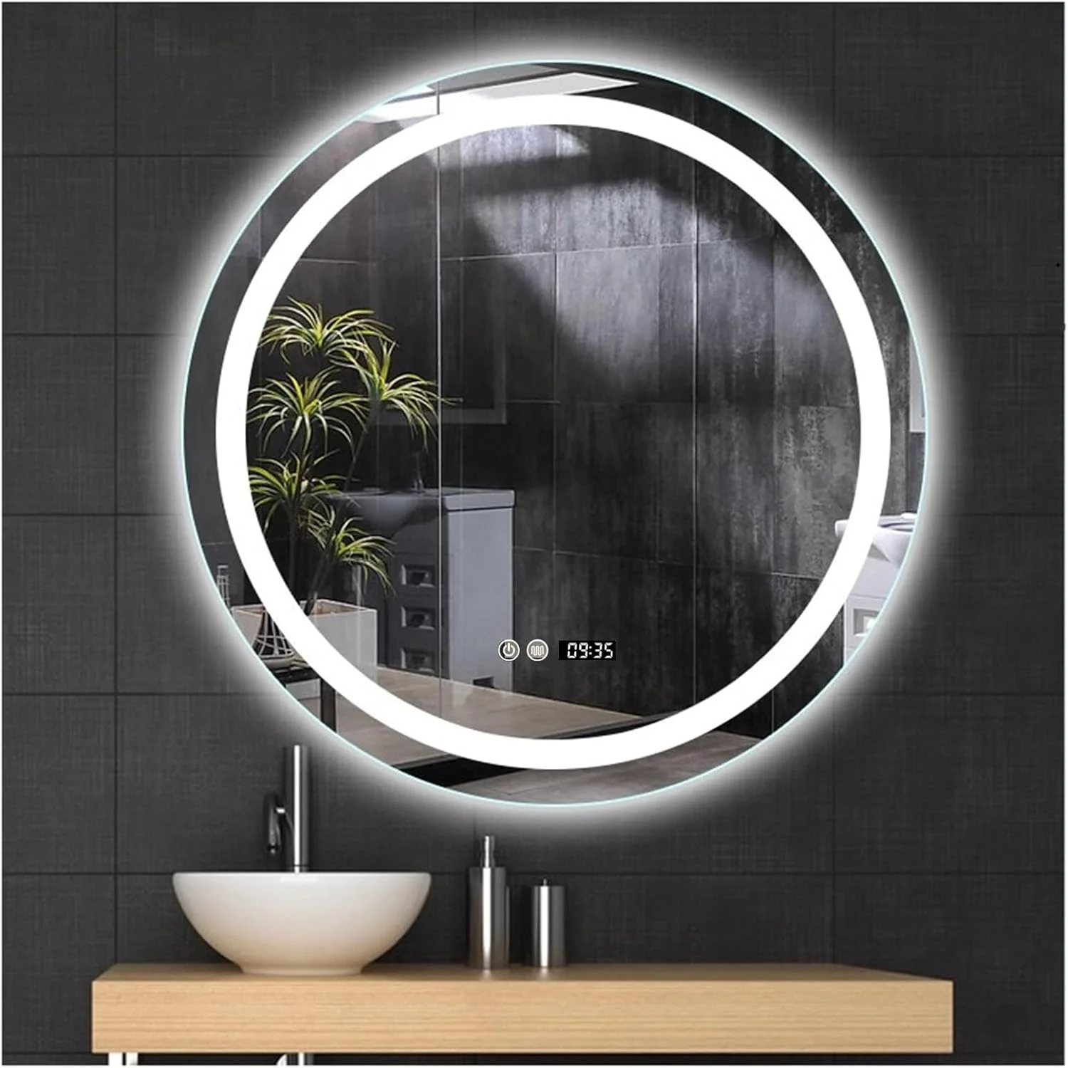 آینه گرد LED حمام با نور، آینه روشویی دیواری گرد نورانی، 3 رنگ قابل تنظیم/پد ضد بخار، کنترل لمسی (A, H60*W60cm/H23.6*W23.6IN)