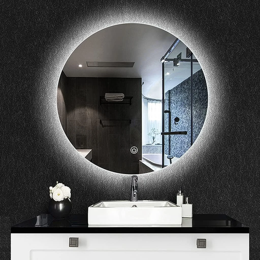 آینه گرد ال ای دی دیواری دکوراسیون منزل، مناسب آرایش و روشنایی، ضد بخار، بدون قاب، قابل نصب روی دیوار
