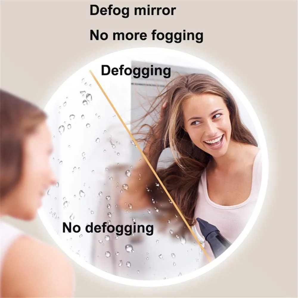 آینه گرد LED حمام، آینه دیواری، آینه روشویی هوشمند LED ضد مه با نورپردازی، تغییر دمای رنگ با کلید لمسی، با نگهدارنده آینه، IP44، طلایی، 60 سانتی متر