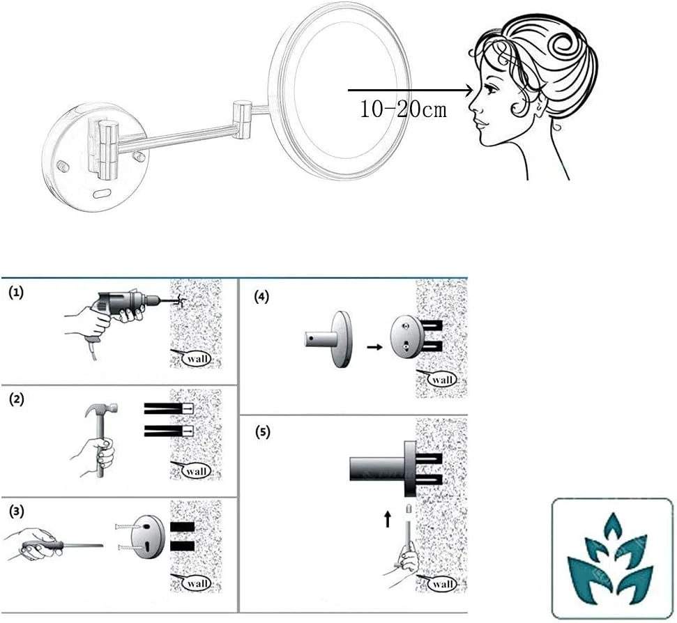 آینه آرایشی دیواری حمام با بزرگنمایی 5 برابر و حسگر، نصب مخفی برای روشویی هتل (رنگ: عتیقه)