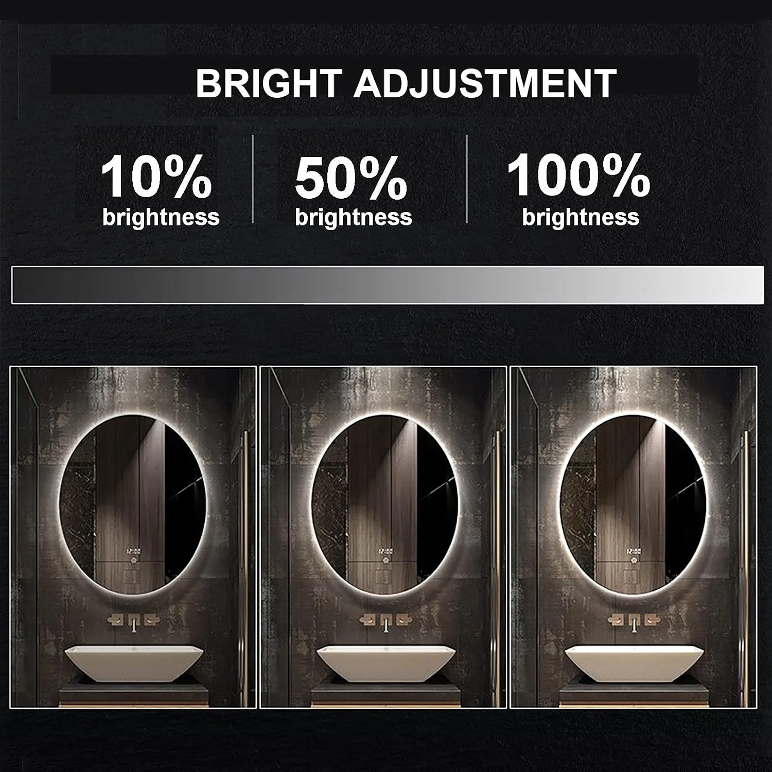 آینه حمام، آینه بیضی شکل دیواری با نور LED، آینه ضد بخار حمام با کلید لمسی کم نور، سه حالت نورپردازی